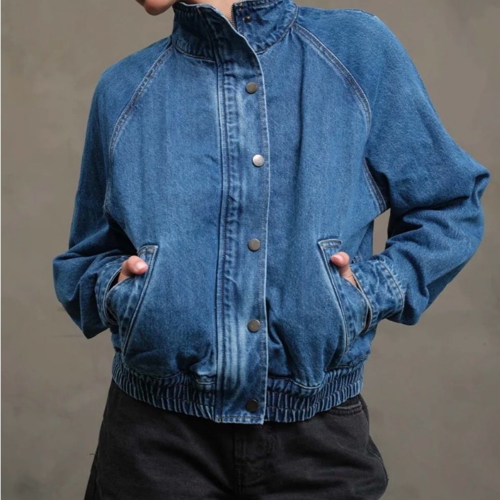 NWT RAISONNEL - Washed Denim Bomber Jacket - RJ1071 - Size M